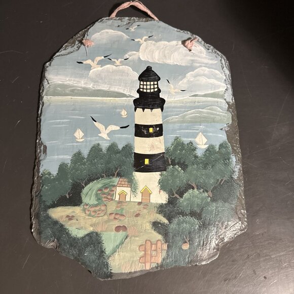Vintage Young's Incorporated Slate Plaque Lighthouse Hand Painted 13"L x 10"W - Picture 12 of 16